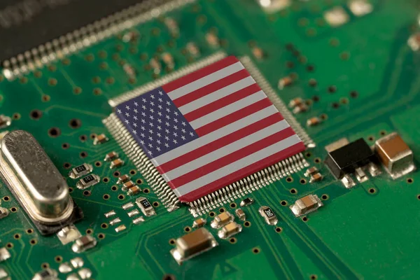 Vlajka Spojených Států Amerických Procesoru Cpu Nebo Čipu Gpu Základní Stock Snímky