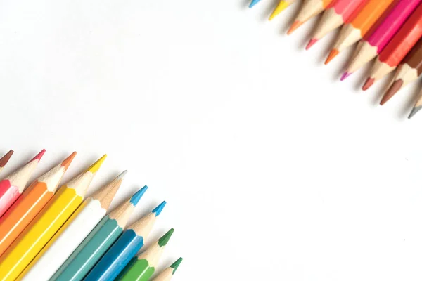 Colored Pencils Lie Row Line Drawn Pencil Tips Set Crayons — Stock Photo, Image