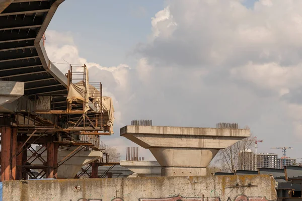 stock image Construction site. structural elements for the construction of bridges and flyovers