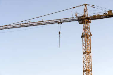 İnşaat alanı ve şehir arka planında kule vinçleri