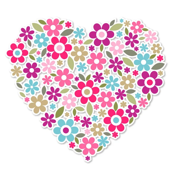 Big Valentines Heart Hand Drawing Little Flowers Vector Illustration — Vettoriale Stock