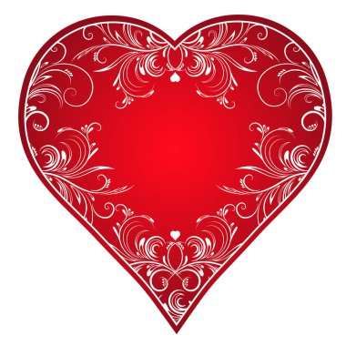 Big red heart with floral decoration, vector illustration