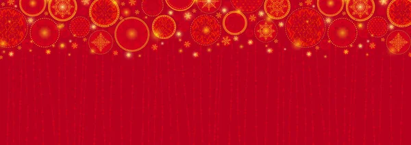红色的圣诞旗帜 上面挂满了雪花和星星 圣诞快乐 新年快乐 横向新年背景 — 图库矢量图片#