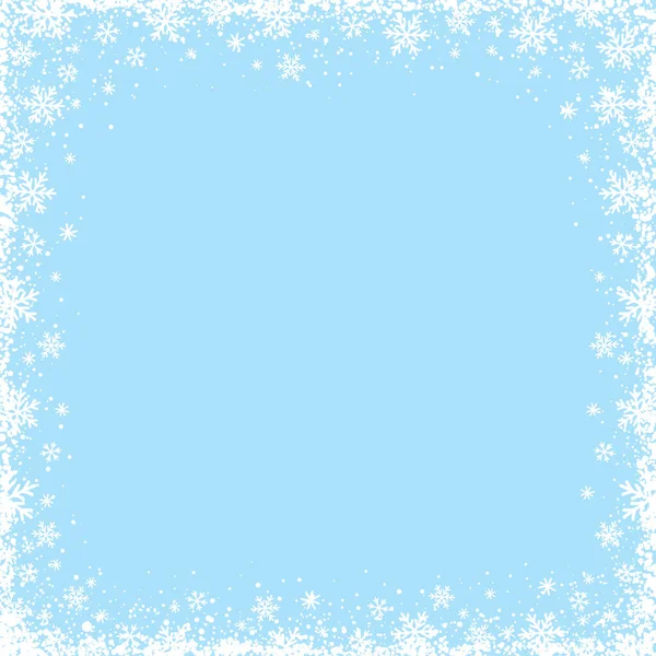 Fundo Natal Azul Com Quadro Quadrado Flocos Neve Brancos Feliz — Vetor de Stock