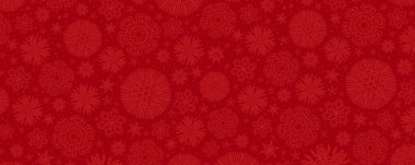 Kar taneli kırmızı Noel afişi. Mutlu Noeller ve mutlu yıllar bayrağı. Yatay yeni yıl arkaplanı, başlıklar, posterler, kartlar, web sitesi. Vektör illüstrasyonu