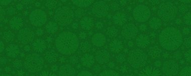 Kar taneli yeşil Noel afişi. Mutlu Noeller ve mutlu yıllar bayrağı. Yatay yeni yıl arkaplanı, başlıklar, posterler, kartlar, web sitesi. Vektör illüstrasyonu