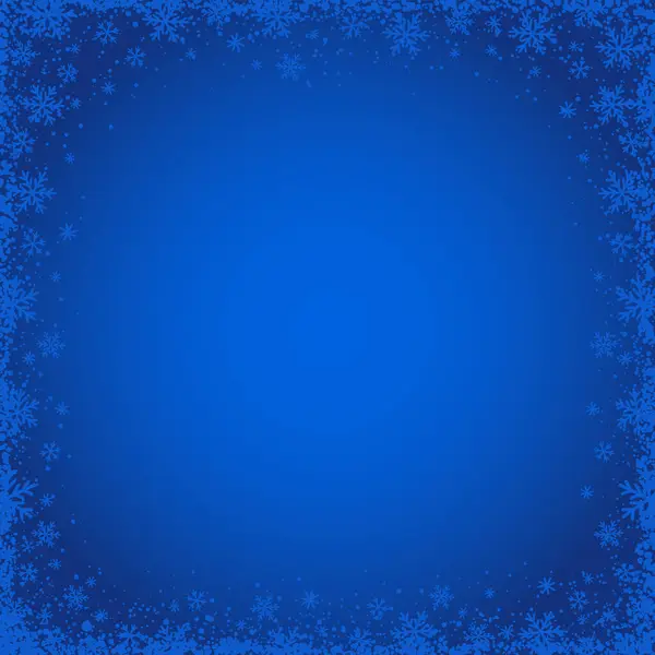 Blauwe Kerstachtergrond Met Vierkant Frame Van Sneeuwvlokken Vrolijk Kerstfeest Gelukkig — Stockvector