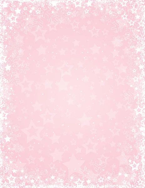Fond Noël Rose Avec Cadre Flocons Neige Blancs Étoiles Joyeux — Image vectorielle