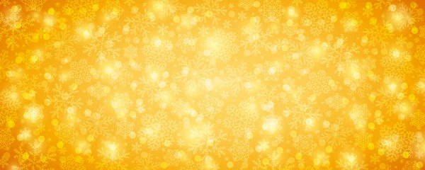 Golden Christmas Banner Snowflakes Bokeh Merry Christmas Happy New Year — Stock Vector