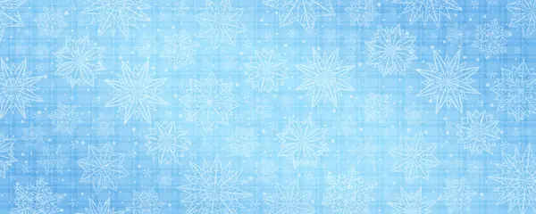 Natal Azul Verificado Banner Com Flocos Neve Feliz Natal Feliz — Vetor de Stock