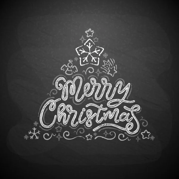 Handgetekend Krijtbord Vrolijk Kerstboom Lettering Blackboard Achtergrond Vector Clip Art — Stockvector