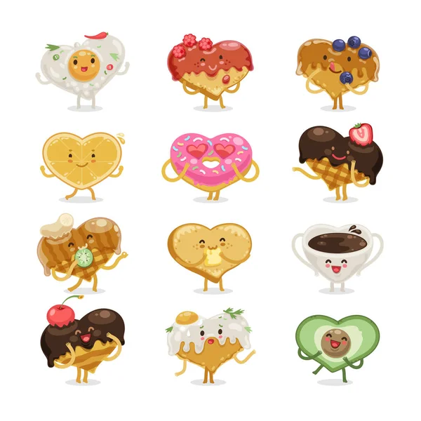 Valentines Sweet Hearts Cartoon Flat Style Characters Set Collection Romantic — Stock Vector