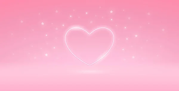 Neon Valentines Heart Ljus Rosa Bakgrund Med Stjärnor Vektor Klipp — Stock vektor