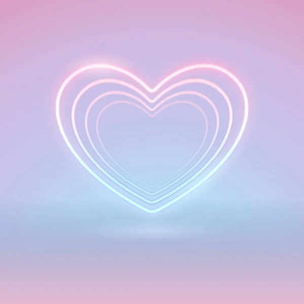 Neon Valentines Heart Mjuk Rosa Bakgrund Vektor Klipp Konst För — Stock vektor