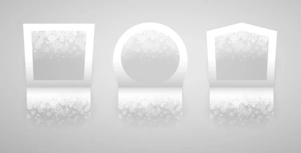 Trois Cadres Noël Papier Avec Décorations Flocons Neige Sur Fond — Image vectorielle