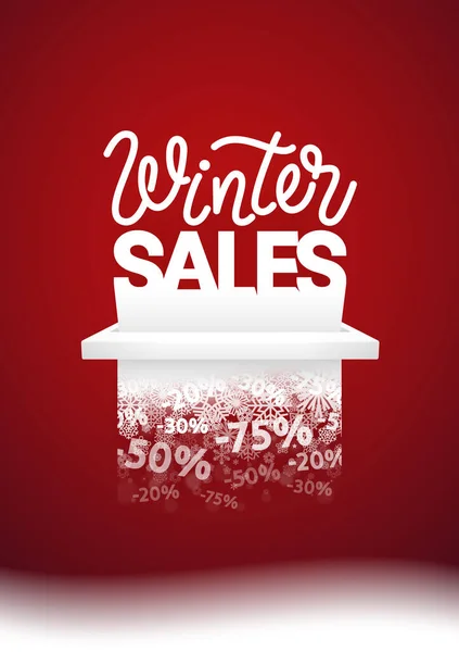 White Winter Sales Banner Red Background Snow — Stock Vector