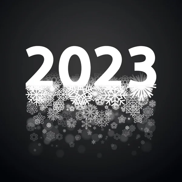 白色2023 黑色背景上闪烁着雪花 — 图库矢量图片