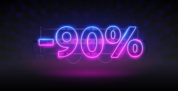 Glowing Neon Percent Discount Banner Stock Vector Clipart Sales Design — Stock Vector