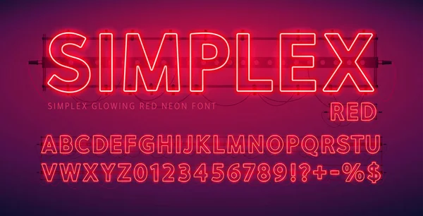 Fonte Neon Simplex Vermelho Brilhante Tipo Vetor Estoque Para Qualquer — Vetor de Stock