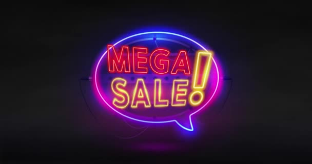 Glödande Neon Mega Försäljning Banner — Stockvideo