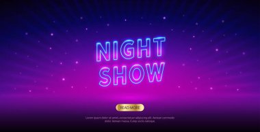 Neon Night Show Website Template on Dark Background. Vector clip art.