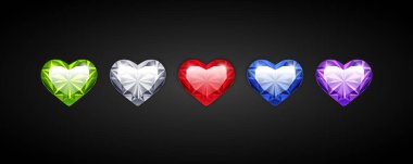 Set of Vector Gem Hearts Icons for Romantic Jewelry Projects. Clipart for Valentines Day and wedding design.