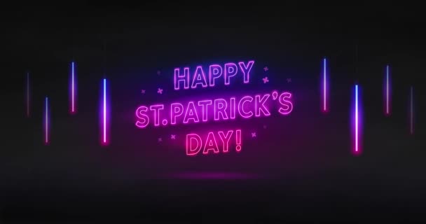 Glad Patricks Day Neon Sign Mörk Bakgrund — Stockvideo