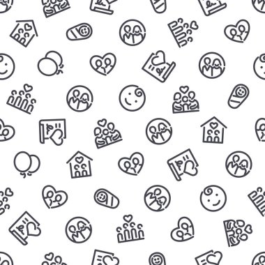 Family Seamless Pattern with Icons. Usable for family design. Isolated on white background. Vector clipart template.