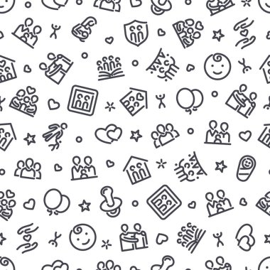 Family Seamless Pattern with Icons. Usable for family design. Isolated on white background. Vector seamless editable pattern in Swatches panel.