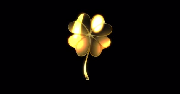 Lucky Golden Clover Icon Saint Patricks Day Looped Animation Alpha Royaltyfri Stockvideo