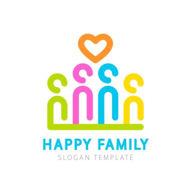 Happy Family Colorful Logo Template. Usable for web, infographics and apps for teamwork and family logos. Isolated on white background. Flat vector logo design template element. Abstract people logo.