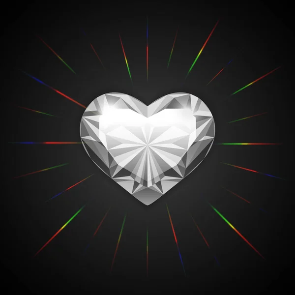 Glowing Diamond Heart Icon Dark Background Jewelry Projects Clipart Valentines — Vetor de Stock