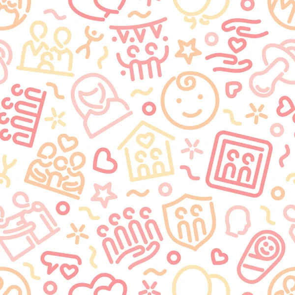 Family Seamless Peach Color Pattern Icons Usable Family Design Isolated — 스톡 벡터