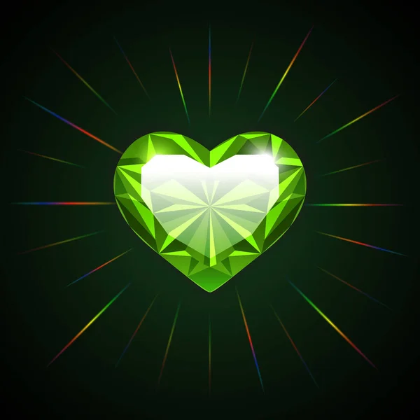 Glowing Emerald Heart Icon Dark Green Background Patricks Day Projects — Stock Vector