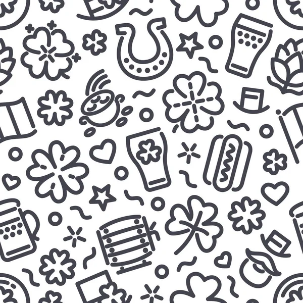Patricks Day Seamless Pattern Icons Usable Holiday Design Isolated White — ストックベクタ