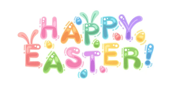 Happy Easter Colorful Doodle Lettering Culori Pastelate Delicate Inclusiv Roz — Vector de stoc