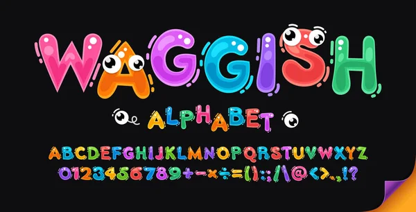 Waggish Cartoon Style Colorful Doodle Font Inglês Alfabeto Para Crianças — Vetor de Stock