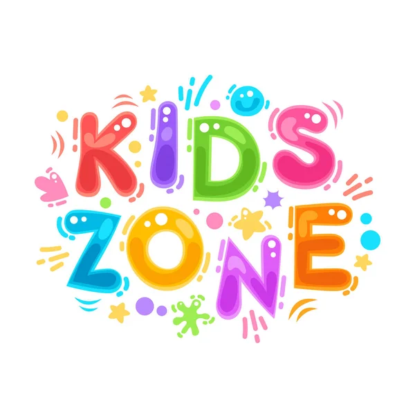 Kids Zone Cartoon Style Frase Doodle Colorido Ilustração Vetorial Isolada — Vetor de Stock