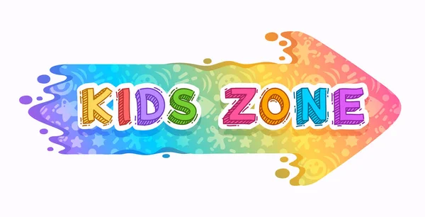 Kids Zone Cartoon Style Färgglada Pointer Orange Pil Skylt Vektor — Stock vektor