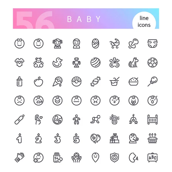 一组56个婴儿行图标适用于网络 信息图形和应用程序 被白色背景隔离 包括收割路径 — 图库矢量图片