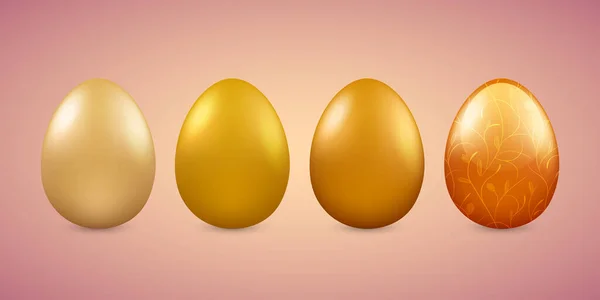 Easter Eggs Golden Set Vector Illustration Holidays Project Gentle Pink — Stock Vector