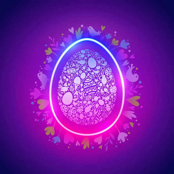 Colorful Neon Easter Egg Spring Symbols Vector Illustration Holidays Project — Stock Vector