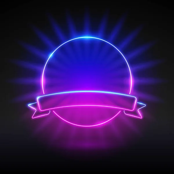 Leuchtende Runde Neon Emblem Mit Schleife Auf Verschwommenem Hintergrund Mit — Stockvektor