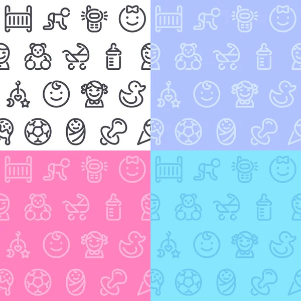 Patrón Sin Costura Bebé Con Iconos Cuatro Variantes Color Diferentes — Vector de stock