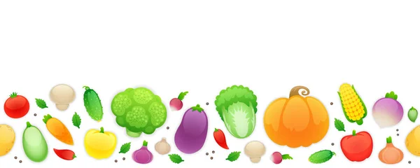 Seamless Horizontal Pattern Vegetables Isolated White Background Clipping Paths Included — Stock Vector