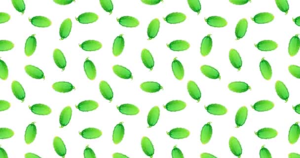 Geanimeerde Naadloze Patroon Met Komkommers Witte Achtergrond Gesloten Videomateriaal Stockvideo's