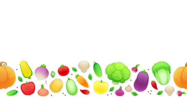 Animovaný Bezešvý Horizontální Vzor Zeleninou Bílém Pozadí Videozáznam Smyčka Stock Video