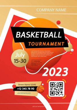 Basketbol Turnuvası Poster Şablonu. Sarı toplu soyut tenis kortu. Spor projeleri için stok vektörü modern Clipart.