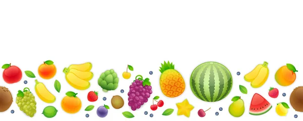 Seamless Horizontal Pattern Fruits Isolated White Background Clipping Paths Included — Stock Vector