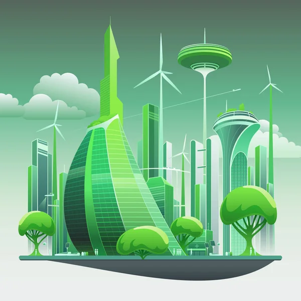 Ilustración Vectorial Una Ciudad Futurista Energía Renovable Verde Tecnología Avanzada — Archivo Imágenes Vectoriales
